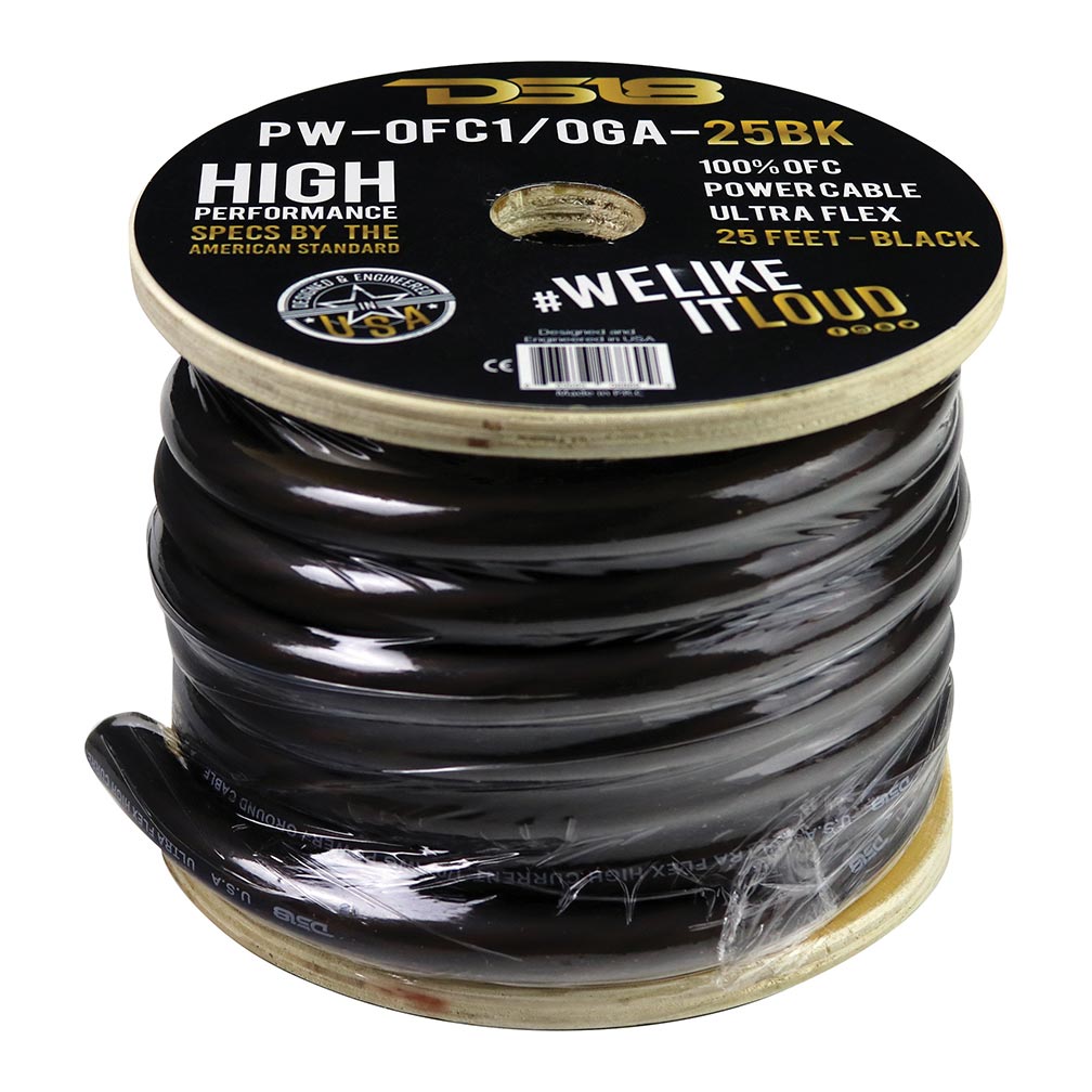 DS18 1/0 Gauge 100% OFC Copper Power Wire - 25 Foot Black