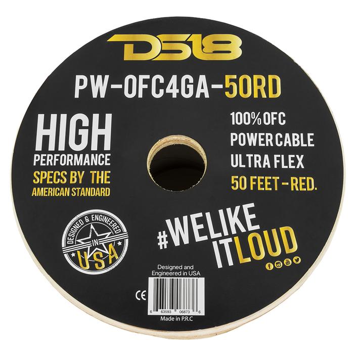 DS18 4 Gauge 100% OFC Copper Power Wire – 50 Foot Red
