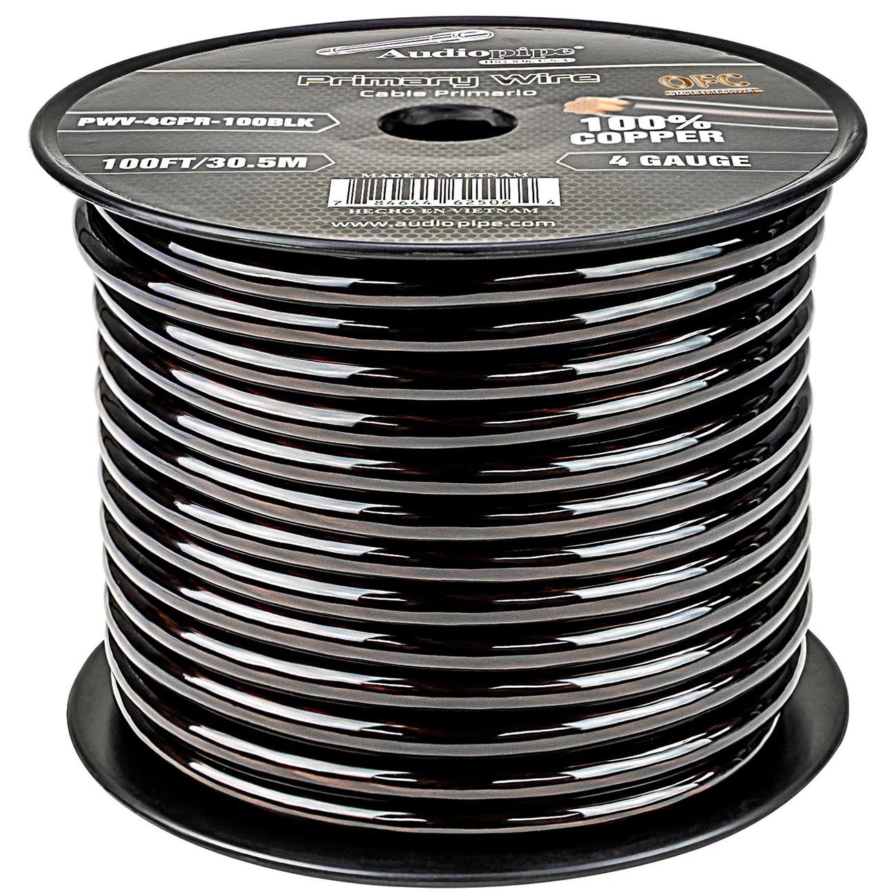 AUDIOPIPEMAP Audiopipe 100% Copper 4 Gauge 100 Foot Roll - Black