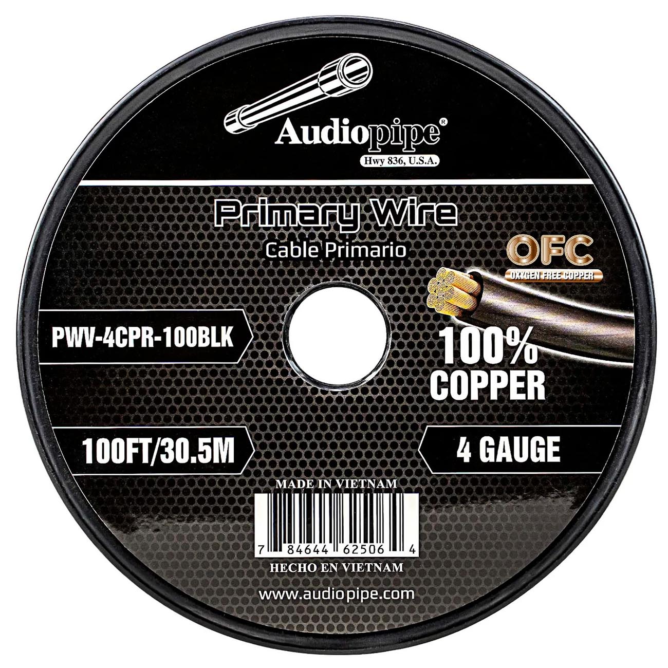 AUDIOPIPEMAP Audiopipe 100% Copper 4 Gauge 100 Foot Roll - Black