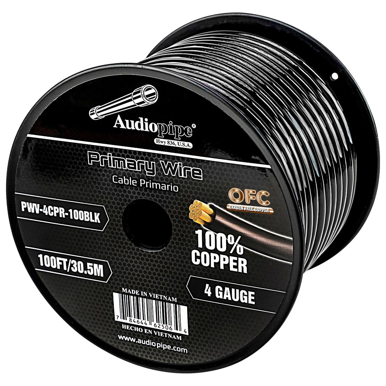 AUDIOPIPEMAP Audiopipe 100% Copper 4 Gauge 100 Foot Roll - Black