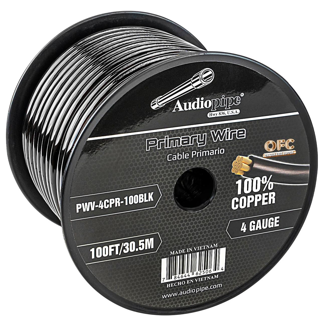 AUDIOPIPEMAP Audiopipe 100% Copper 4 Gauge 100 Foot Roll - Black