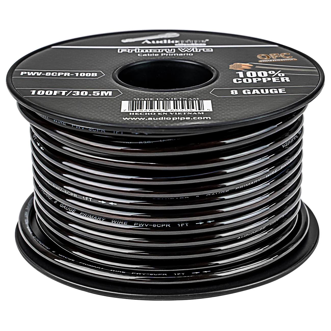 Audiopipe PWV8CPR100B 8 Gauge 100 Foot Copper Speaker Wire Roll - Black