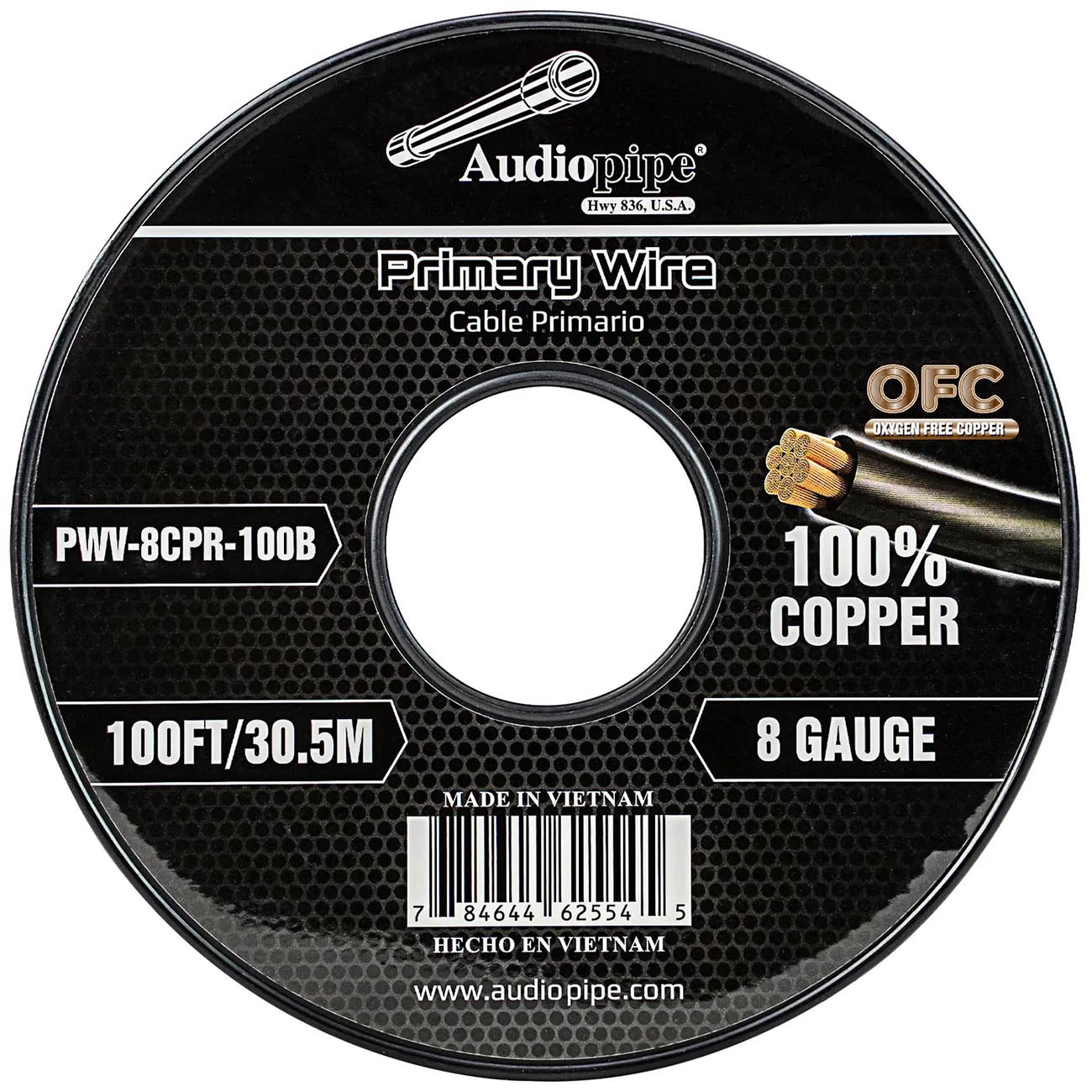 Audiopipe PWV8CPR100B 8 Gauge 100 Foot Copper Speaker Wire Roll - Black