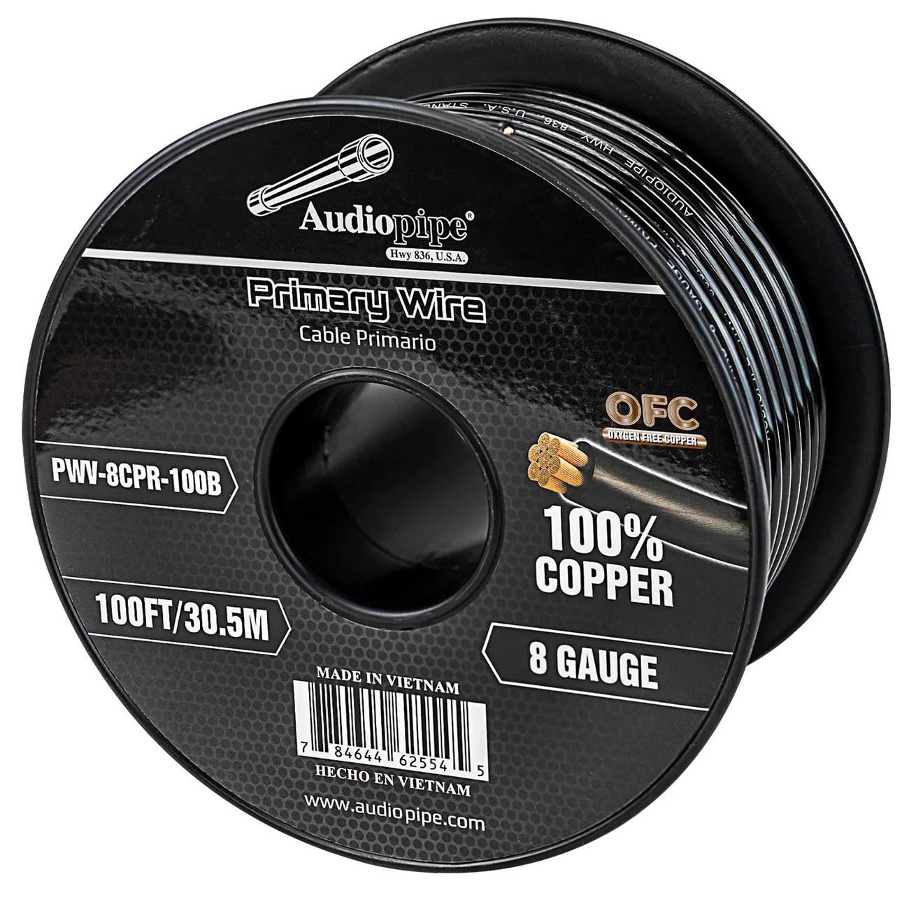 Audiopipe PWV8CPR100B 8 Gauge 100 Foot Copper Speaker Wire Roll - Black