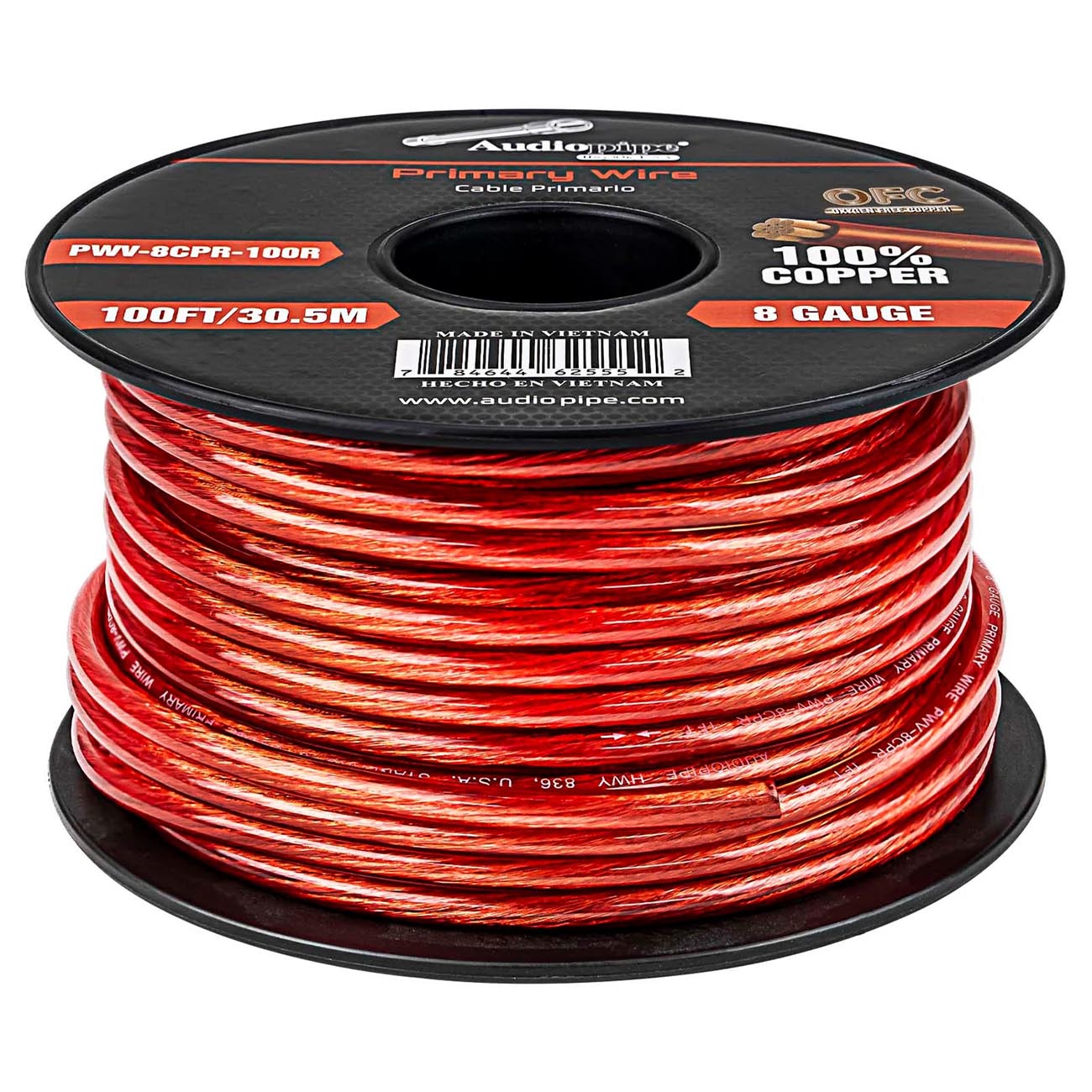 Audiopipe PWV8CPR100R 8-Gauge 100 Foot Copper Car Audio Power Cable - Red