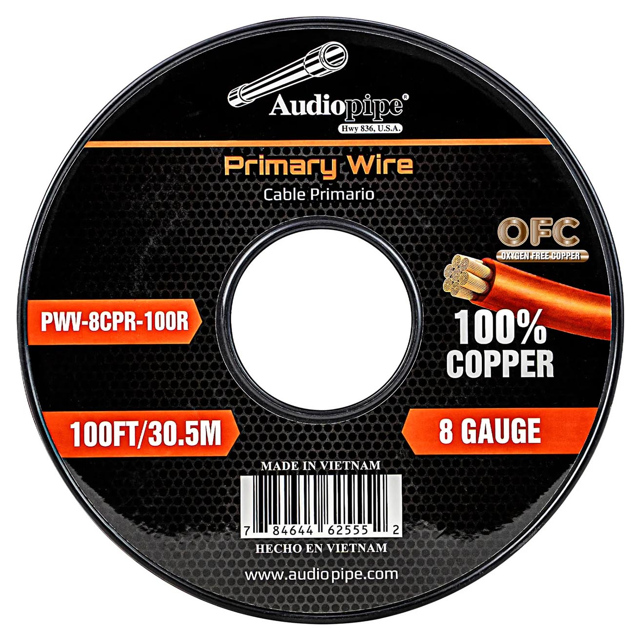 Audiopipe PWV8CPR100R 8-Gauge 100 Foot Copper Car Audio Power Cable - Red
