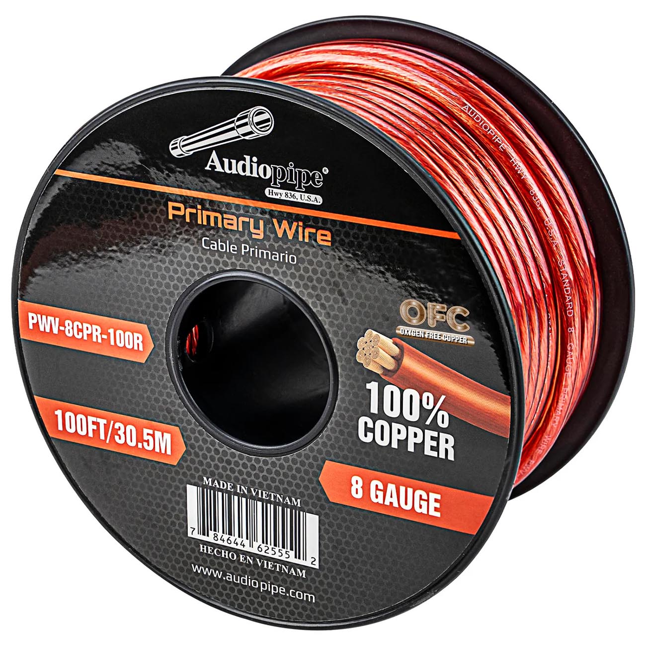 Audiopipe PWV8CPR100R 8-Gauge 100 Foot Copper Car Audio Power Cable - Red