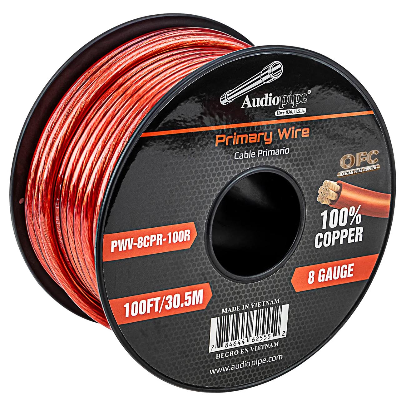 Audiopipe PWV8CPR100R 8-Gauge 100 Foot Copper Car Audio Power Cable - Red