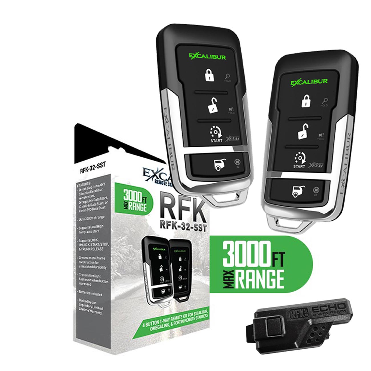 Excalibur Alarms RFK32SST 4-Button 1-Way Remote Kit for Omegalink and Fortin Remote Starters