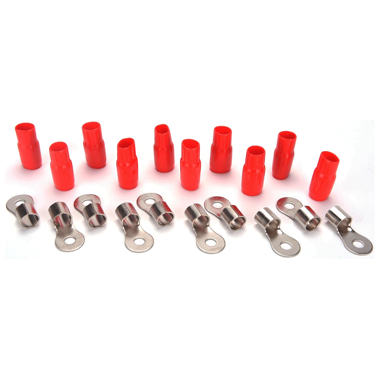 Orion 1/0 Gauge Ring Terminal with 5/16 Inch Hole, Nickel Finish - Red Jacket (1 - View 1