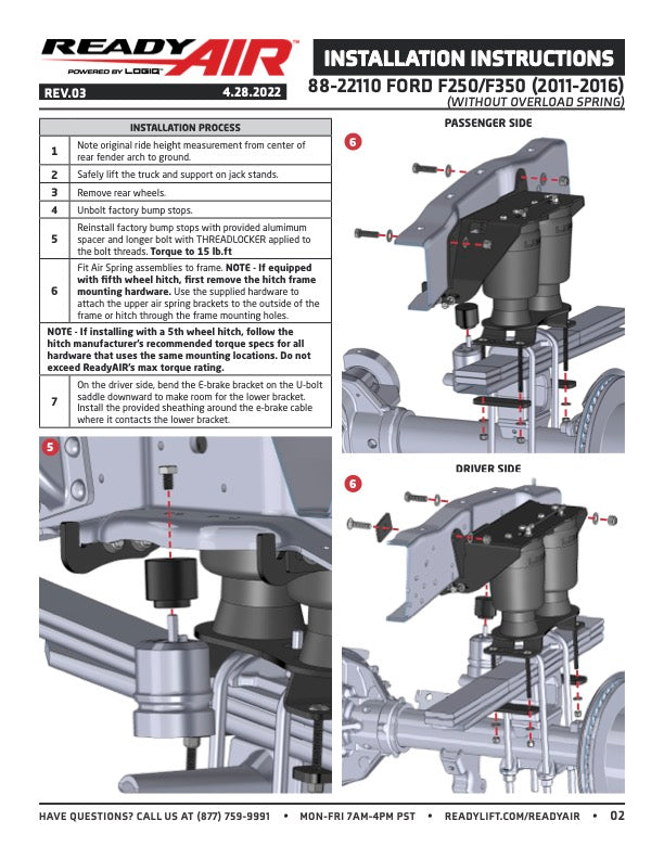 Ready Air - FORD F250 11-16 LOAD LEV (NO/OL) - 88-22110