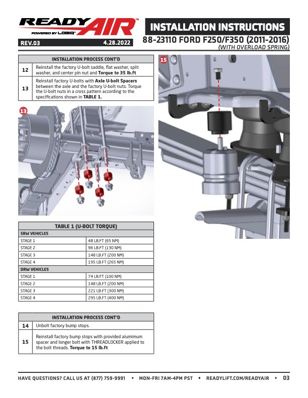 Ready Air - FORD F250/350/450 11-16 LOAD LEV (W/OL) - 88-23110