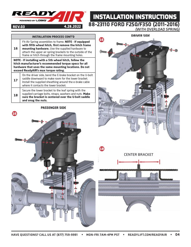 Ready Air - FORD F250/350/450 11-16 LOAD LEV (W/OL) - 88-23110