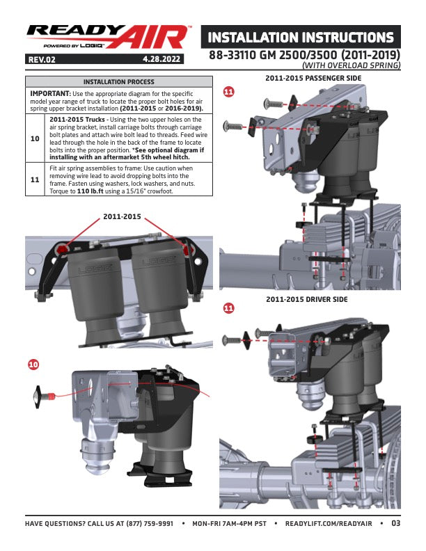 Ready Air - GM 2500/3500 11-19 LOAD LEV (W/OL) SRW - 88-33110