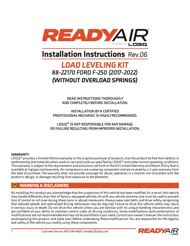 Ready Air - FORD F250 17-22 LOAD LEV (NO/OL) - 88-22170