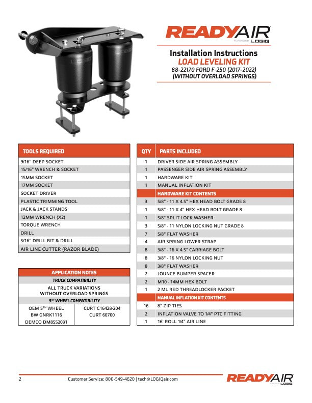 Ready Air - FORD F250 17-22 LOAD LEV (NO/OL) - 88-22170