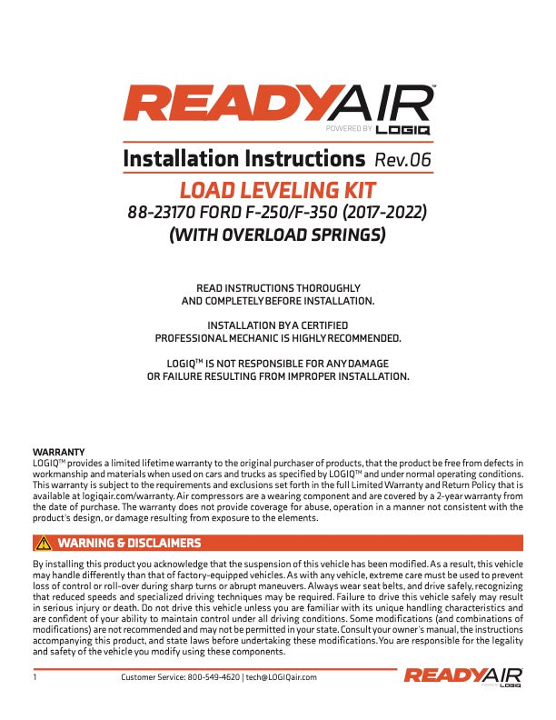 Ready Air - FORD F250/350/450 17-22 LOAD LEV (W/OL) - 88-23170