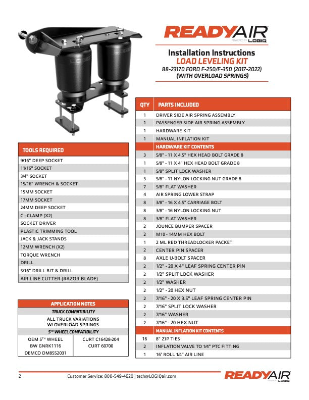 Ready Air - FORD F250/350/450 17-22 LOAD LEV (W/OL) - 88-23170