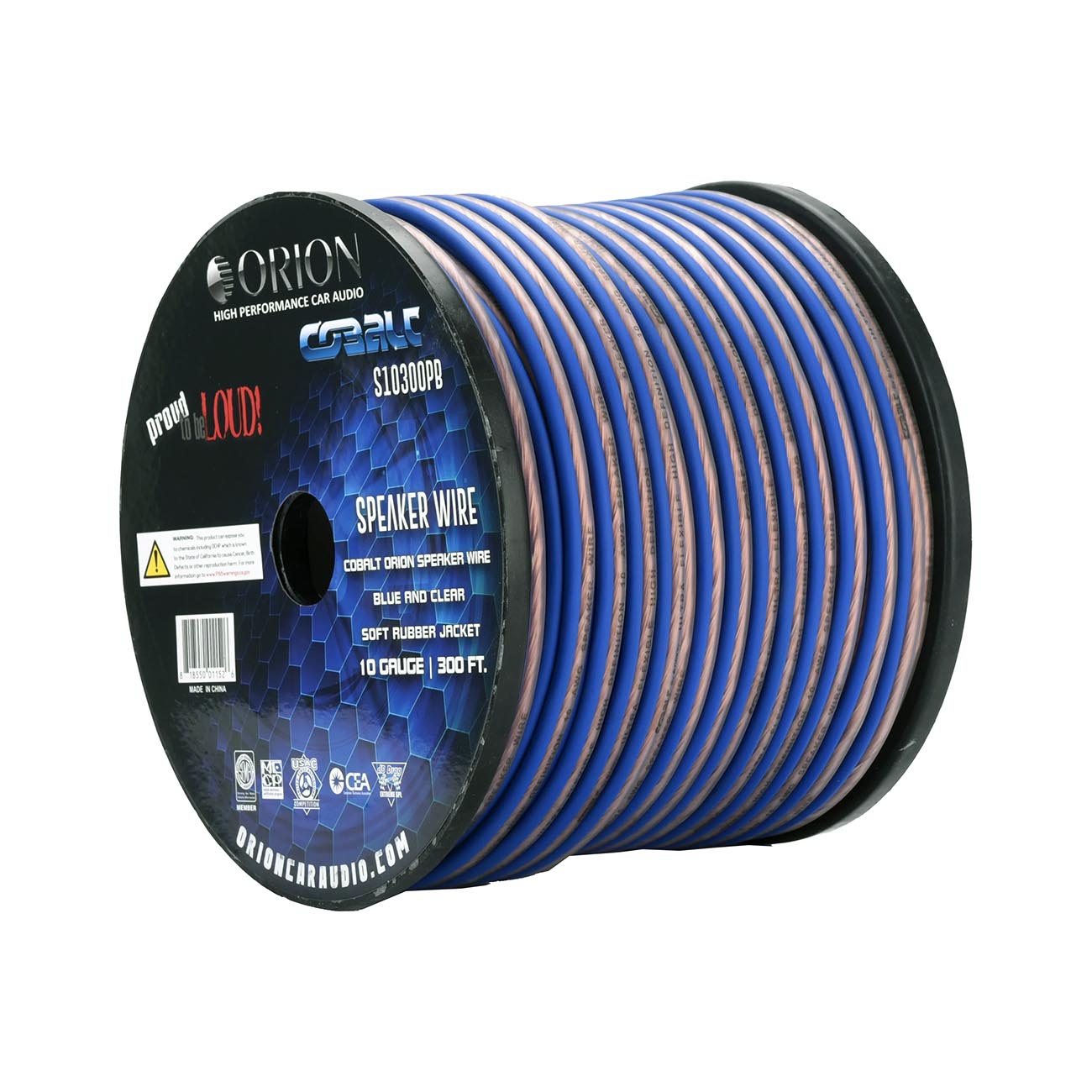Orion Cobalt Series 10 Gauge Speaker Wire - Blue and Clear, 300 Feet Roll - View 1