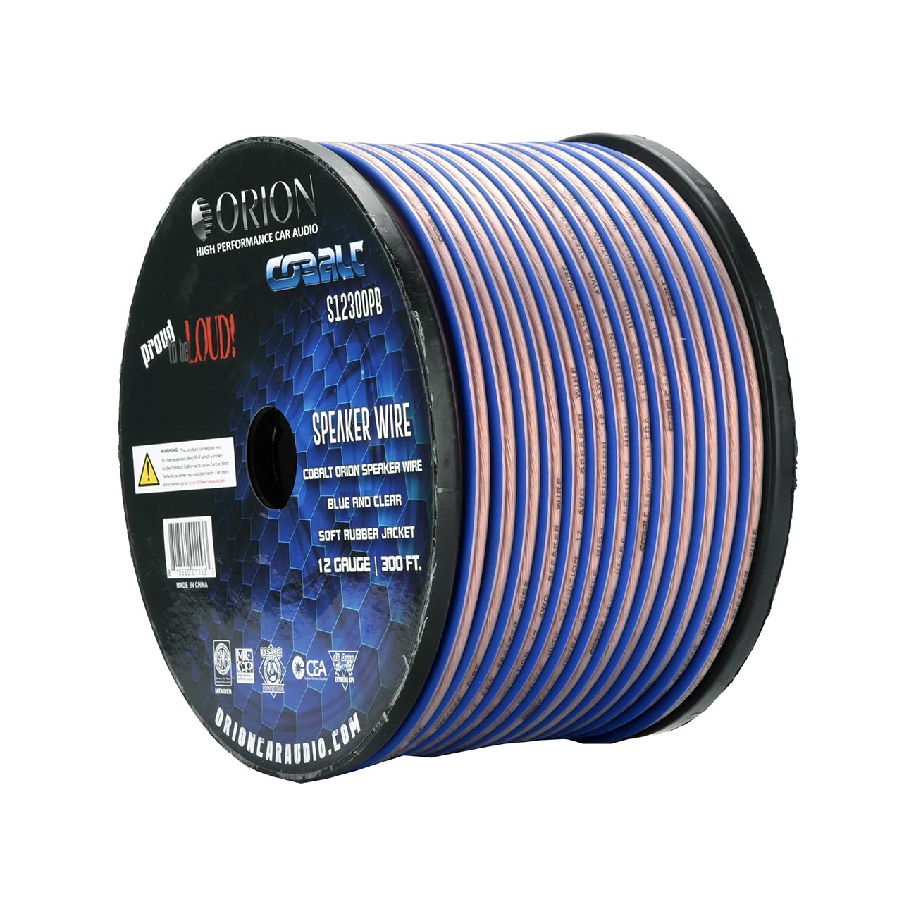 Orion Cobalt Series 12 Gauge Speaker Wire - Blue and Clear, 300 ft Roll - View 1