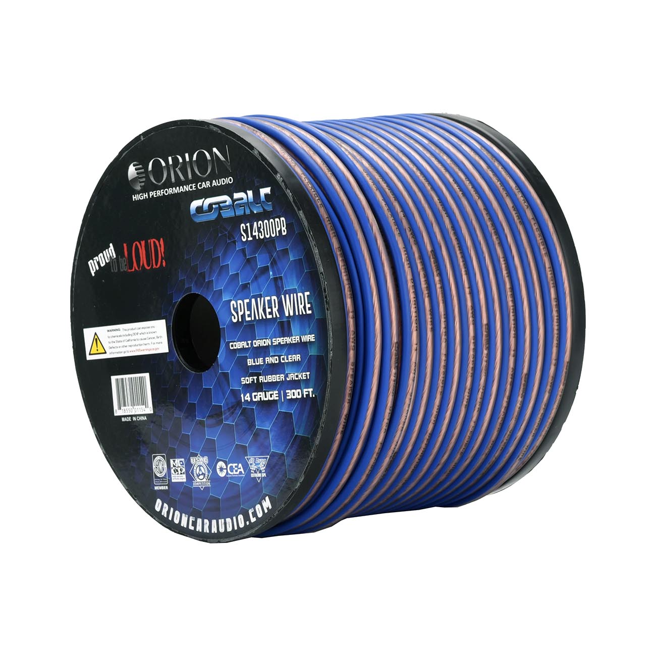Orion Cobalt Series 14 Gauge Speaker Wire - Blue and Clear, 300 ft Roll - View 1