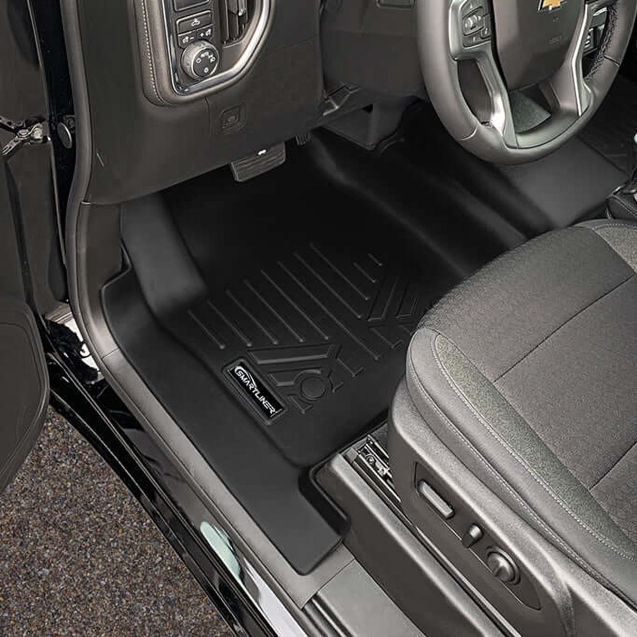 SMARTLINER Smartliner Floor Liners for 2019-2025 Chevrolet Silverado Crew Cab with Transmission Hump, Front and 2nd Row, Black
