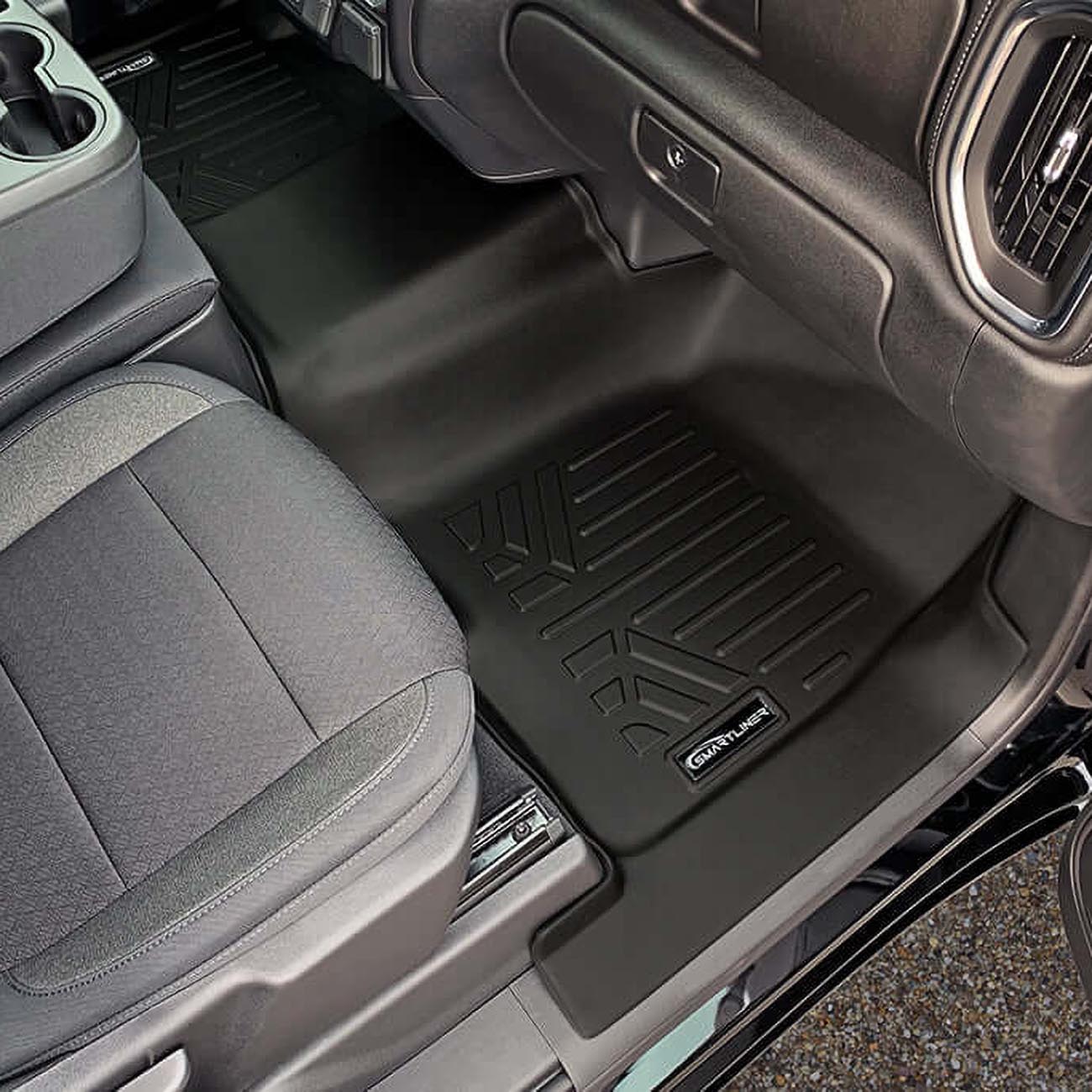 SMARTLINER Smartliner Floor Liners for 2019-2025 Chevrolet Silverado Crew Cab with Transmission Hump, Front and 2nd Row, Black