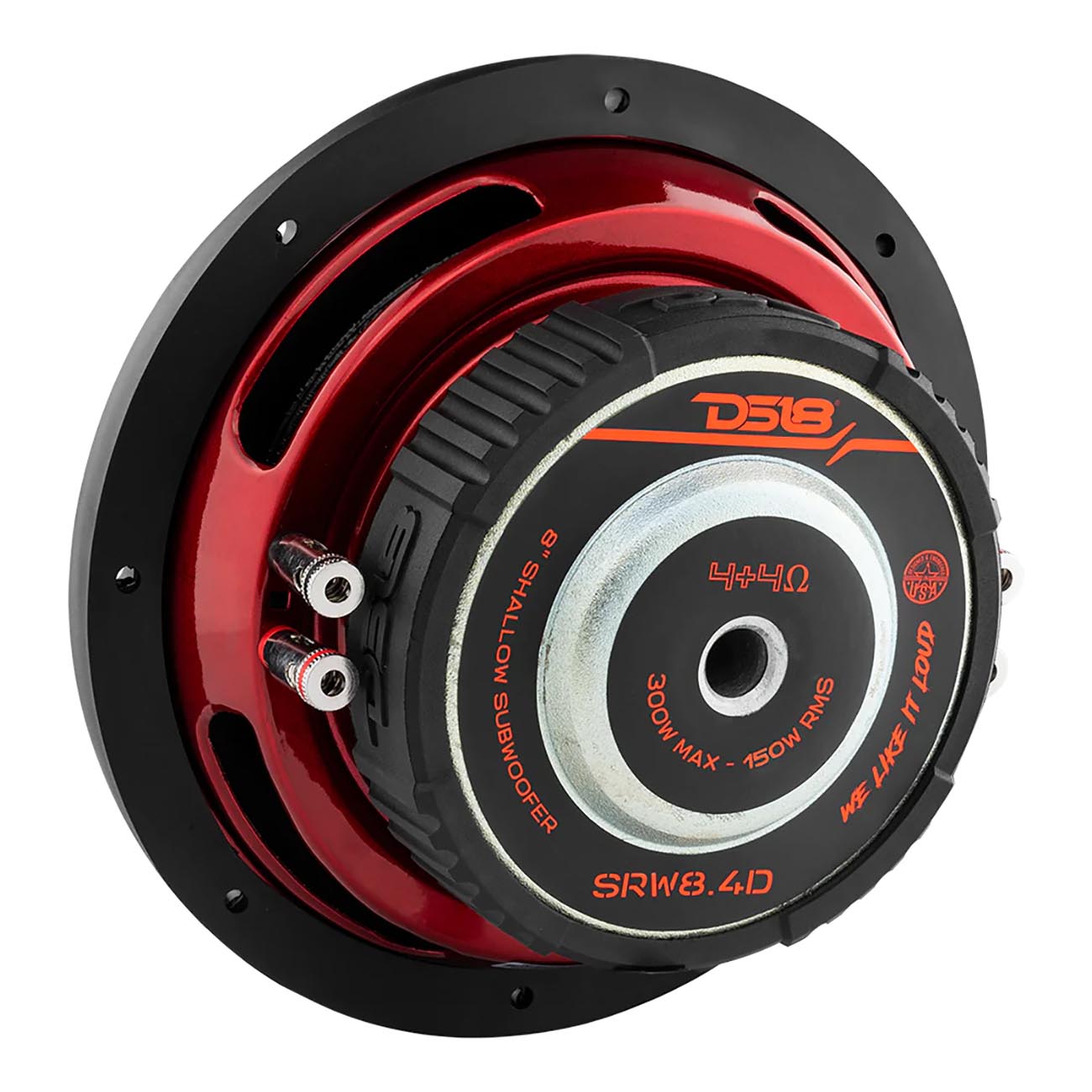 DS18 SRW84D 8-Inch Shallow Mount Woofer - 150W RMS / 300W Max, Dual 4 Ohm Voice Coils