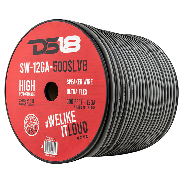 DS18 Ultra Flex CCA Speaker Wire 12 Gauge 500 Foot Silver/Black – Reliable Audio Wiring Solution