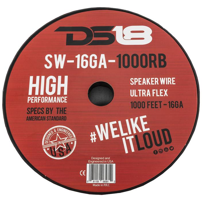 DS18 Ultra Flex CCA Speaker Wire 16 Gauge 1000 Feet - Red and Black