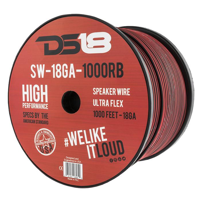 DS18 Ultra Flex CCA Speaker Wire 18 Gauge - 1000 Feet, Red/Black