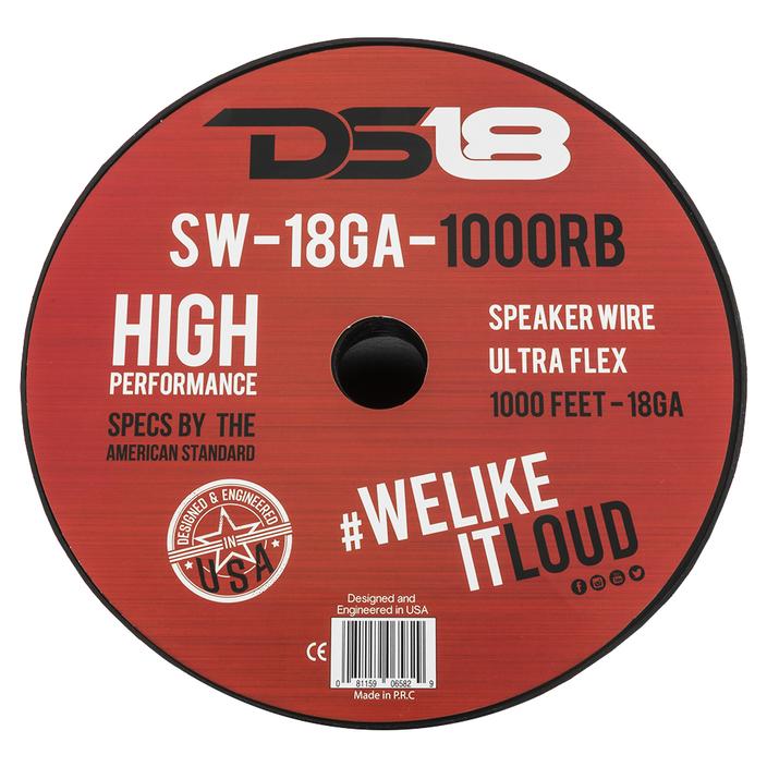 DS18 Ultra Flex CCA Speaker Wire 18 Gauge - 1000 Feet, Red/Black