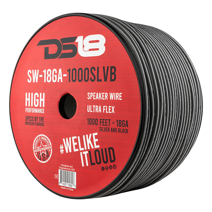 DS18 Ultra Flex CCA Speaker Wire 18 Gauge, 1000 Feet - Silver and Black