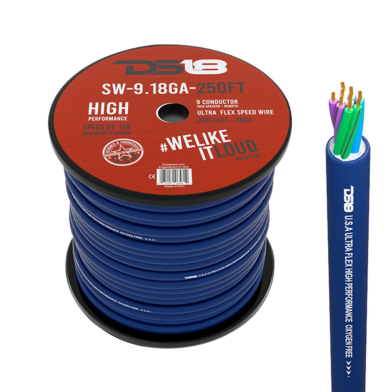 DS18 Ultra Flex CCA Speed Speaker Cable 9 x 18 AWG, 250 Feet