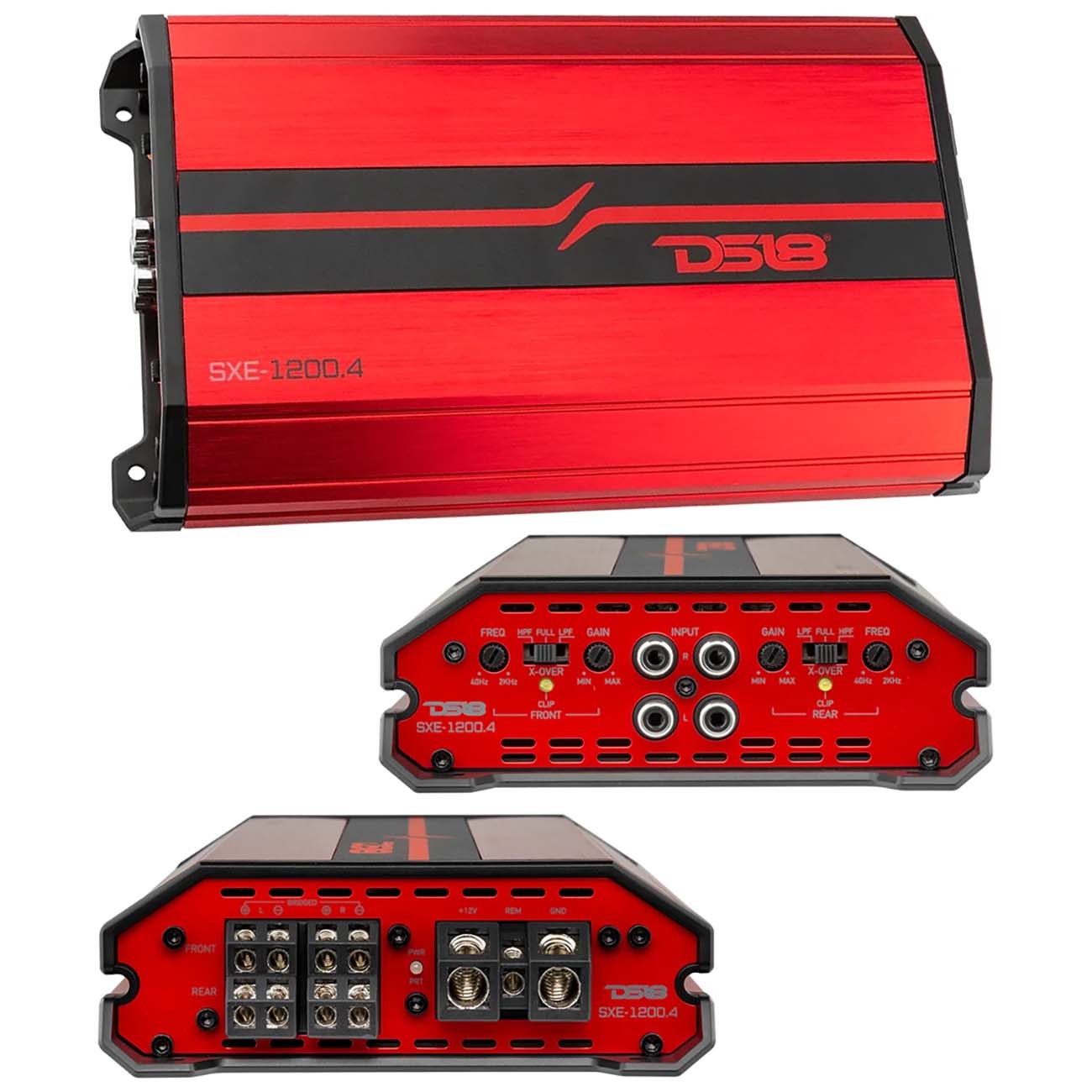 DS18 SXE12004RD 4-Channel Car Amplifier - 400W RMS / 1200W Max, Red Finish