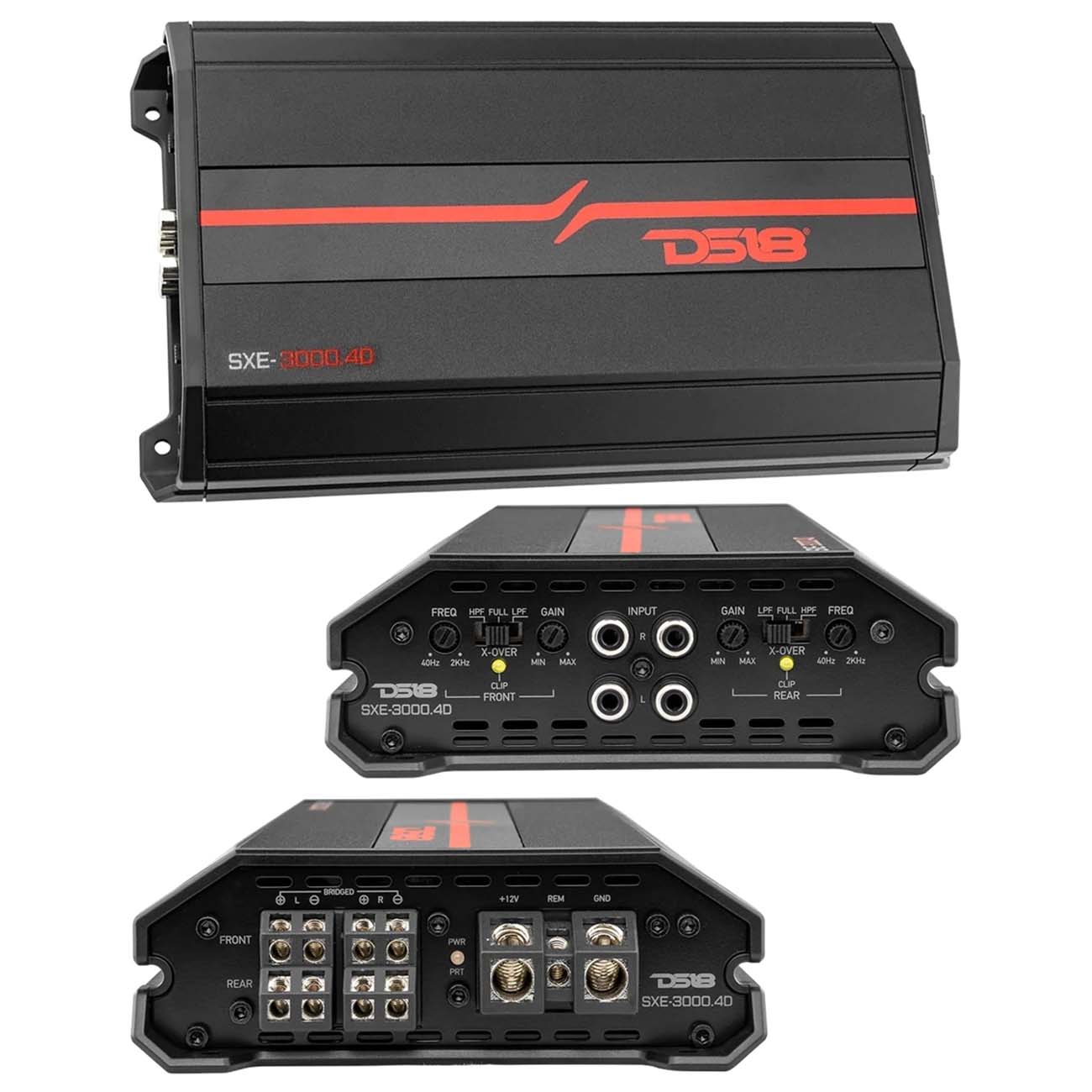 DS18 SXE30004DBK 4-Channel Car Amplifier - 1280W RMS / 3000W Max, Black