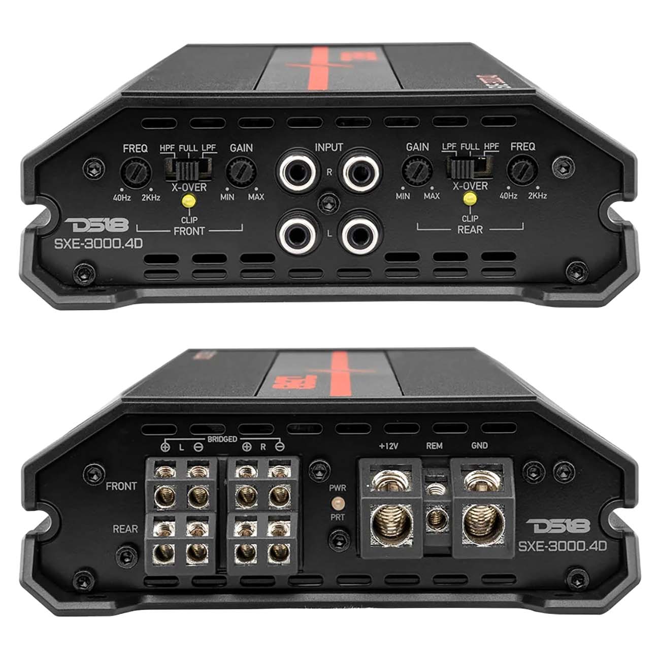 DS18 SXE30004DBK 4-Channel Car Amplifier - 1280W RMS / 3000W Max, Black