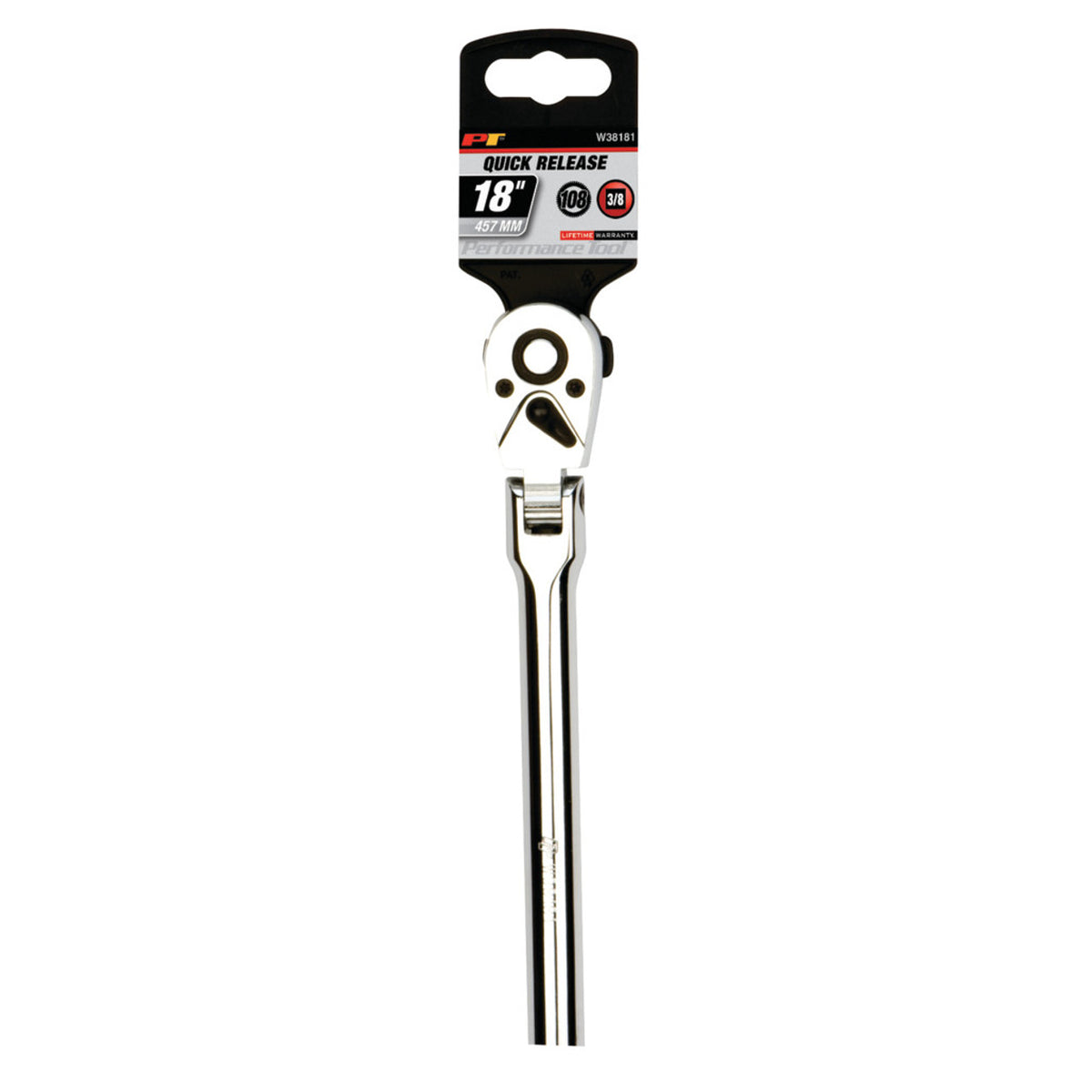 Performance Tool W38181 3/8-Inch Drive Flex-Head Long Ratchet