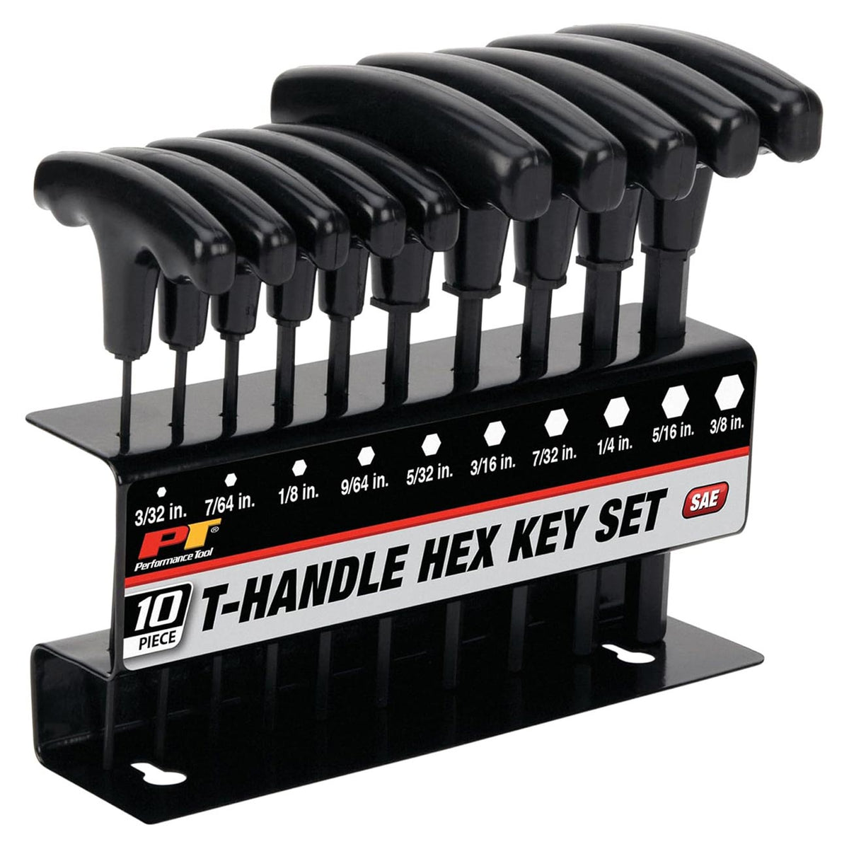 Performance Tool W80274 Soft Grip Dual Drive SAE Hex T-Handle Set, 10-Piece