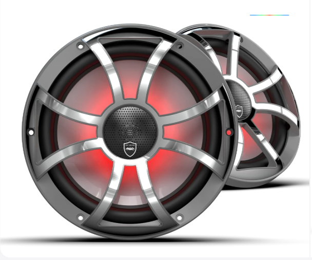 Wet Sounds 10-inch Gunmetal Coaxial Speakers with Gunmetal XS Stainless RGB Grilles: REVO CX-10 XS-G-SS S2