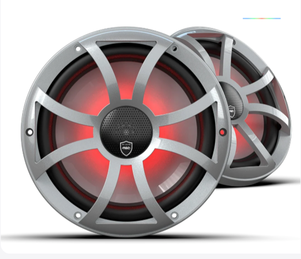 Wet Sounds REVO 10-inch Silver Coaxial Speakers with Silver XS RGB Grilles: REVO CX-10 XS-S S2