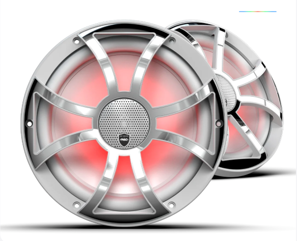 Wet Sounds REVO 10-inch White Coaxial Speakers with White Stainless XS RGB Grilles: REVO CX-10 XS-W-SS S2