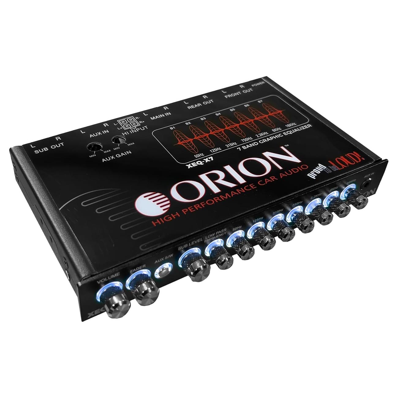 Orion XEQX7 7-Band Graphic Equalizer with Front 3.5mm Input - View 3
