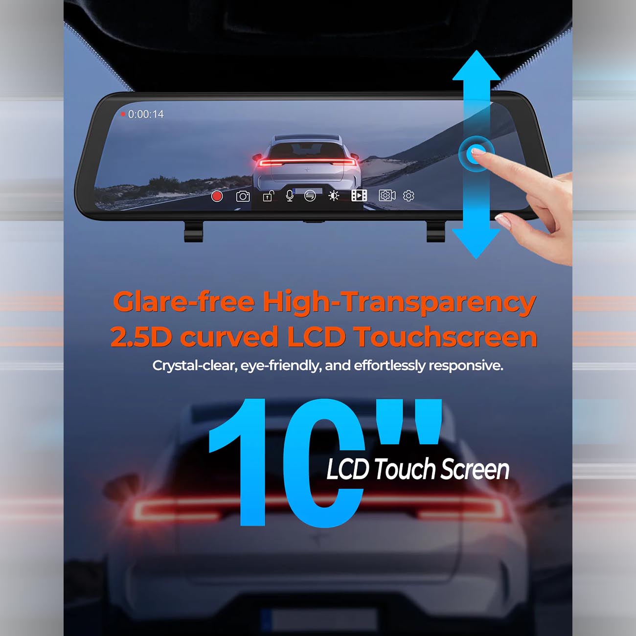Acumen 10-Inch Rearview Mirror with 4K Front and 2K Rear Cameras and IPS Touchscreen