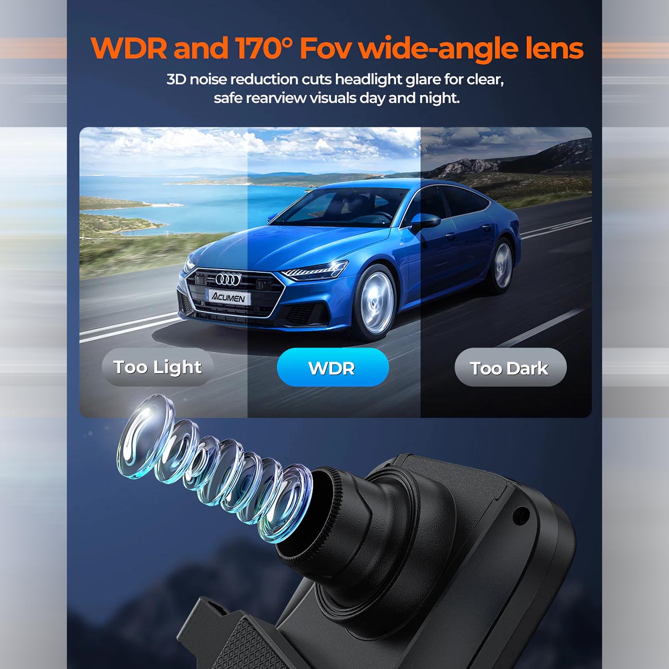 Acumen 10-Inch Rearview Mirror with 4K Front and 2K Rear Cameras and IPS Touchscreen