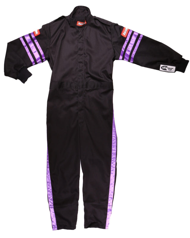 RaceQuip Youth SFI-1 Racing Suit with Purple Stripes, Kids X-Small