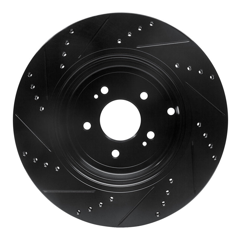 R1 Concepts RNC633-21039R Rear Right Drilled and Slotted Black Brake Rotor for 2018-2019 Genesis G70 and Kia Stinger