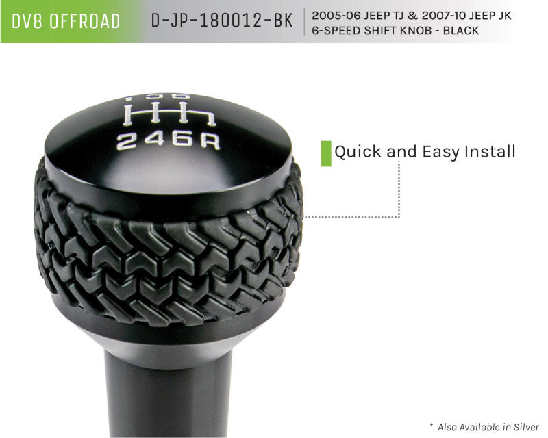 DV8 Offroad D-JP-180012-BK Tired Tread 6-Speed Shift Knob for Jeep Wrangler TJ and JK