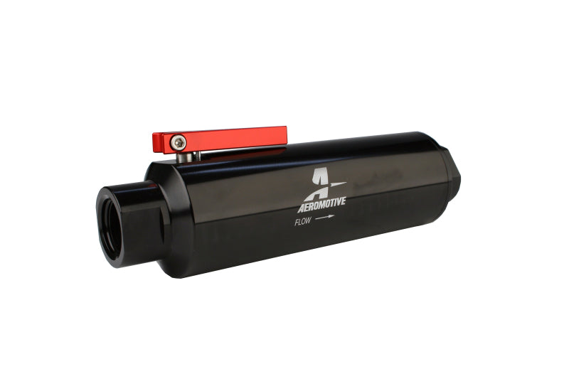 Aeromotive 12332 In-Line Fuel Filter with Shutoff Valve, 100-Micron Stainless Steel Element, AN-12 ORB Ports